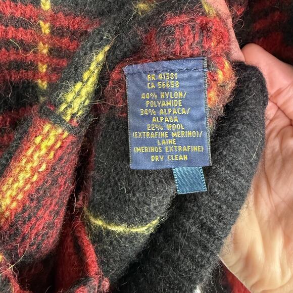 Polo Ralph Lauren Red Black Alpaca Wool Sweater Cardigan Tartan Plaid Women's L - Picture 5 of 8